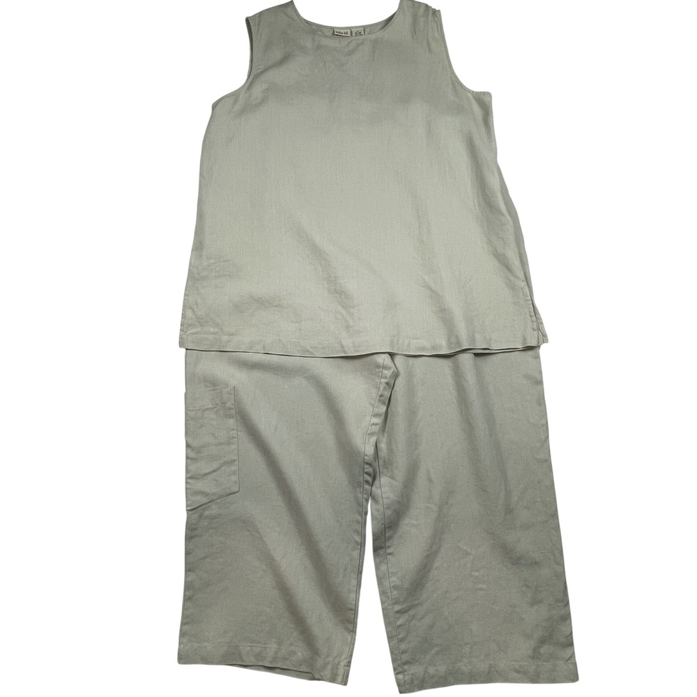 Linden Hill Womens XL Sage Green 100% Linen 2 Piece Tunic and Crop Pant Set Boho